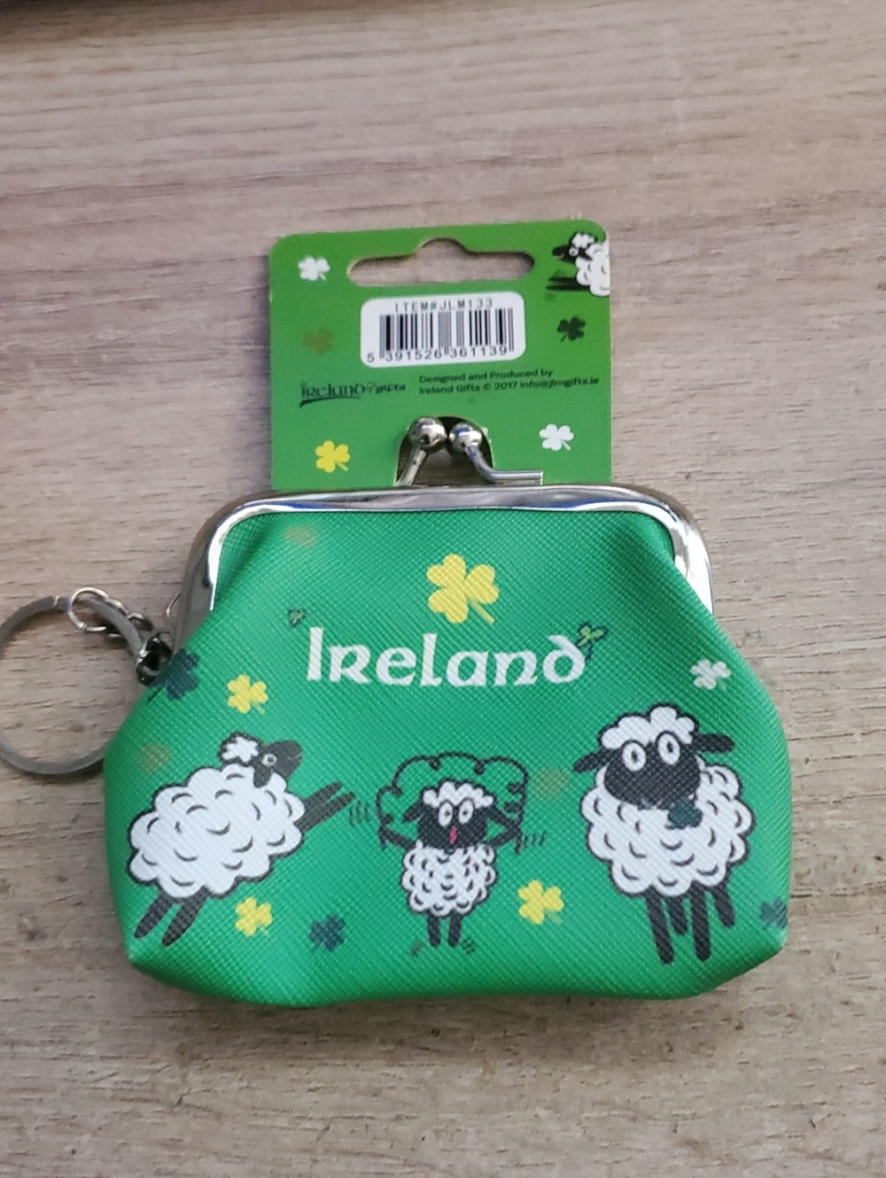 Brand New Ireland Shamrock Sheep Coin Purse - Green